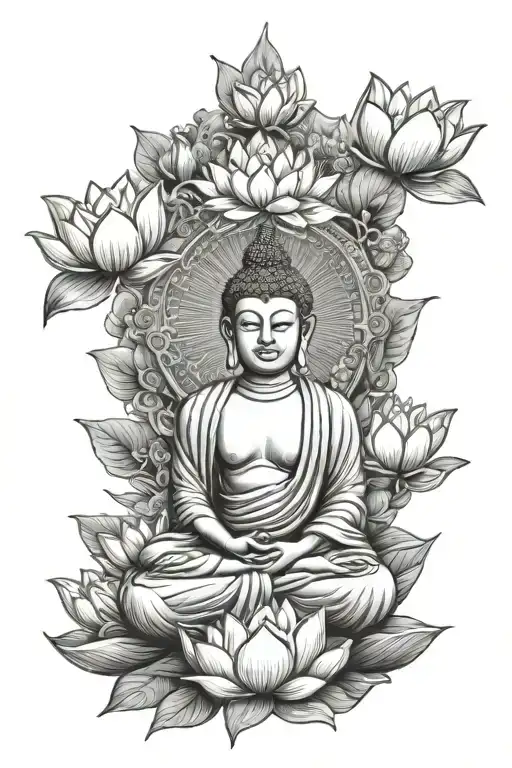 Buddha With Lotus Flowers Going