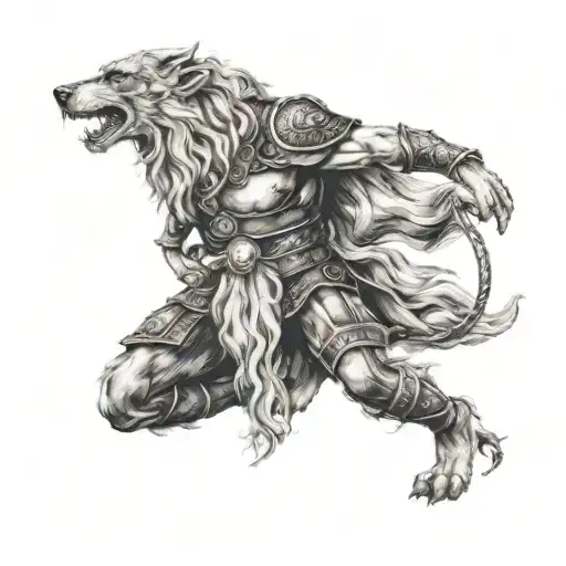 Nordic God Odin With Covered Eye Fighting With The Wolf Fenrir