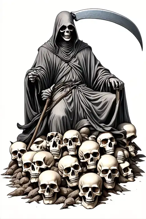 Grim Reaper With Scythe On A Pile Of Skulls
