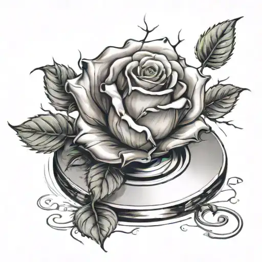 A Realistic Depiction Of A Weight Plate With A Rose Growing Out Of It