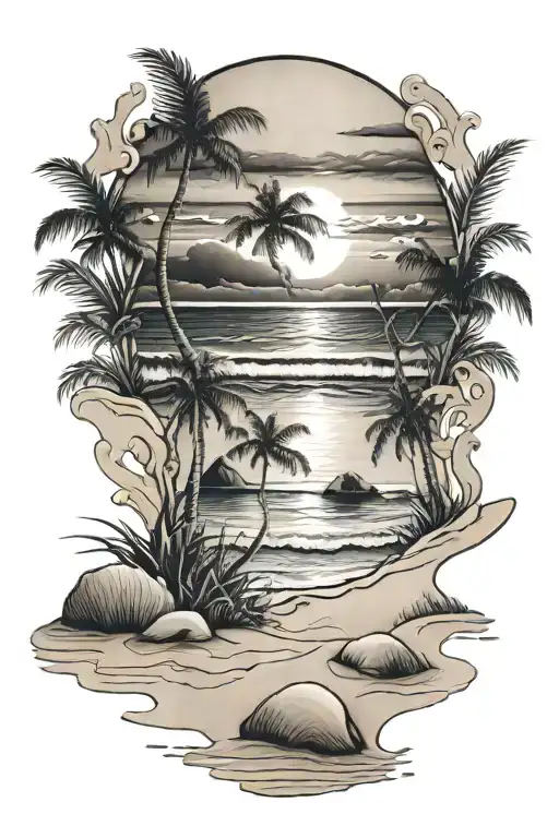 Sunrisre On Sand Beach Scene