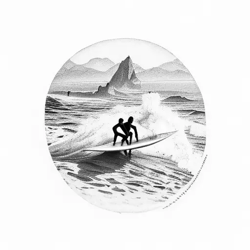 A Realistic Depiction Of A Sunset Over The Tarifa Coastline With Surfers In The Water