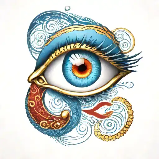 Eye Of Horus Blue Eye Turned Into Golden Pi Symbol With A Red Semicolon