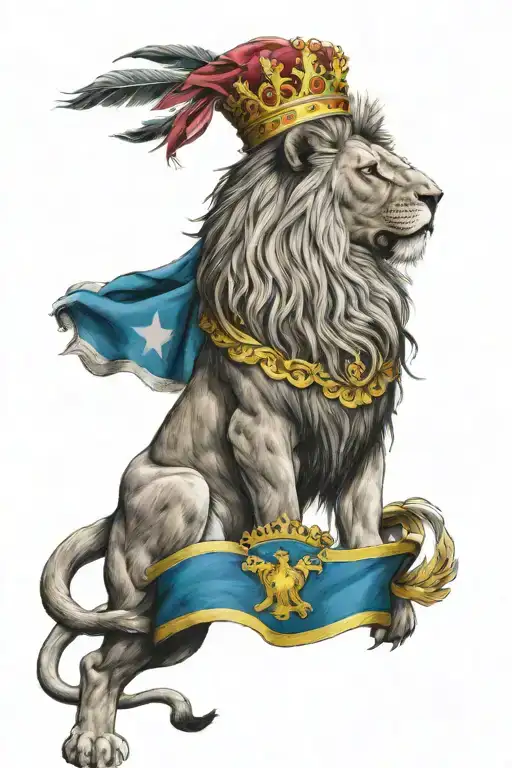 Lion Wearing A Crown With The Antiguan Flag Underneath