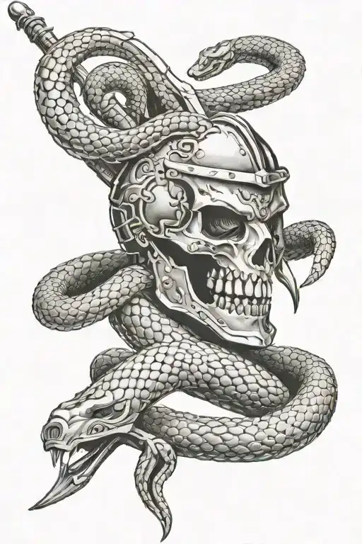 Snake With Dagger And Knight's Helmet