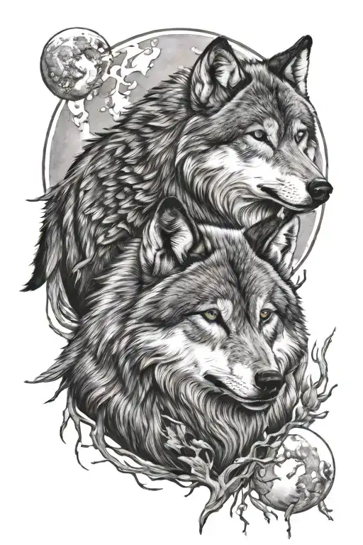 Wolves And Moon