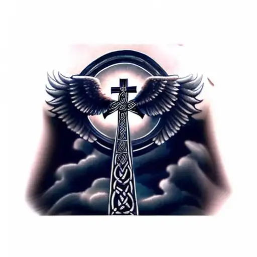 A Celtic Cross With Angel Wings