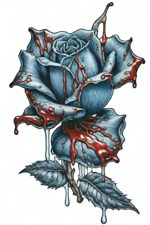 A Blue Rose Dripping Blood