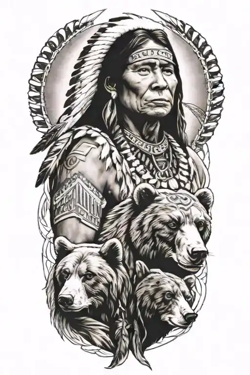 Native American With Bear