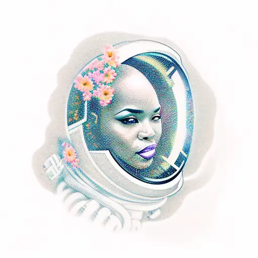 Sexy Black Woman Space Astronaut Amongst Flowers