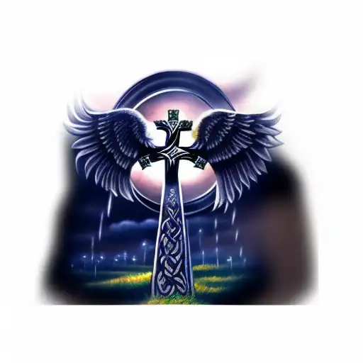 A Celtic Cross With Angel Wings