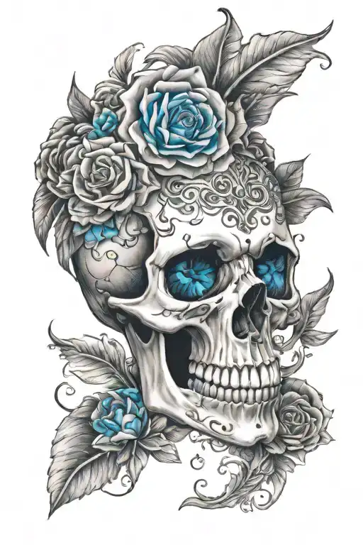 Skull Tatto With Blue Eyes
