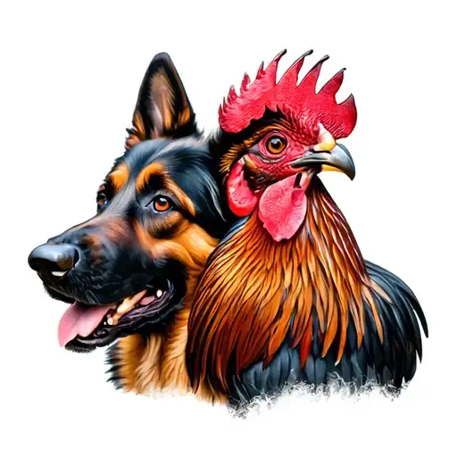 German Shepherd Fading Into Rooster