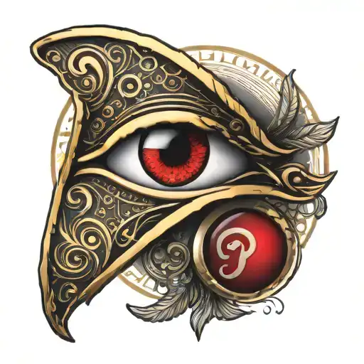 Golden Pi Symbol Combined With Eye Of Horus Eye And A Red Semicolon Symbol