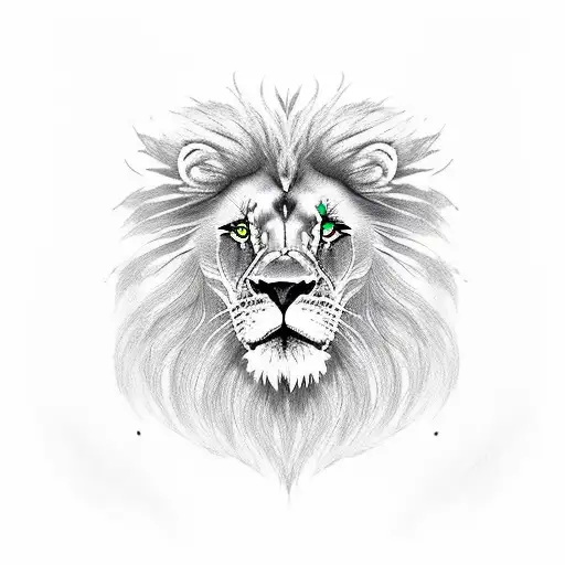 Lion Half Face Black With Green Eye And Half Face White With Red Eye