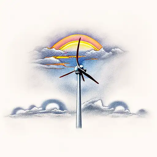 A Wind Turbine Standing Tall Against A Breathtaking Sunset Sky