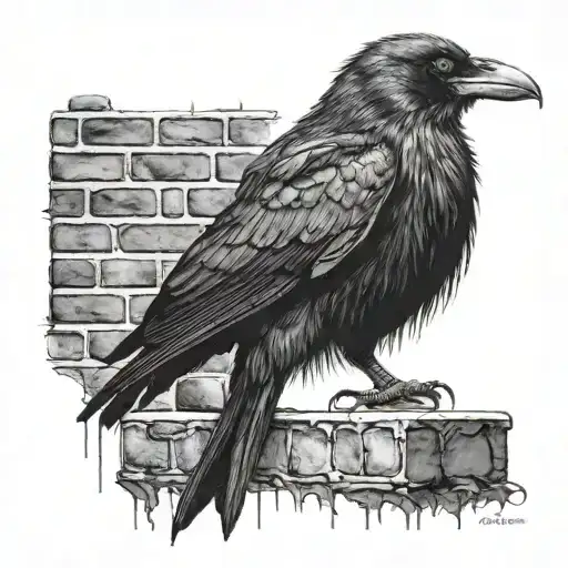 Crow Sitting On Brick Wall