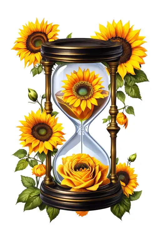 Hourglass With Sunflowers And Roses Surrounding