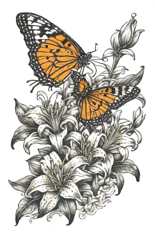 Orange Tiger Lillies Thigh Tattoo In Color