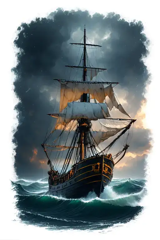 Galley Ship In Dark Stormy Seas Never Made