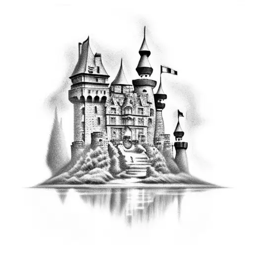 A Little Castle On The Hill Whit A Sunset