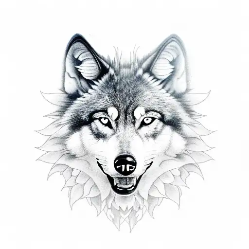 Black And White Wolf Head With Flowers