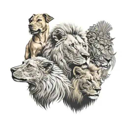 Dog Hen And Lion