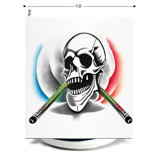 Skull Biting Bullet Holding Hour Glass