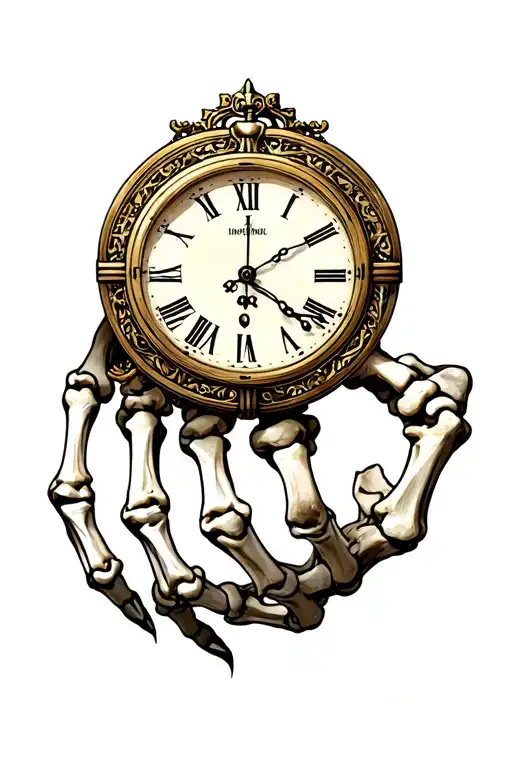 Skeleton Hand Tattoo With Roman Numeral Clock