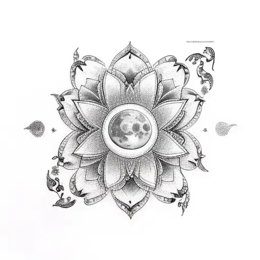 Moon With Lotus And Crown