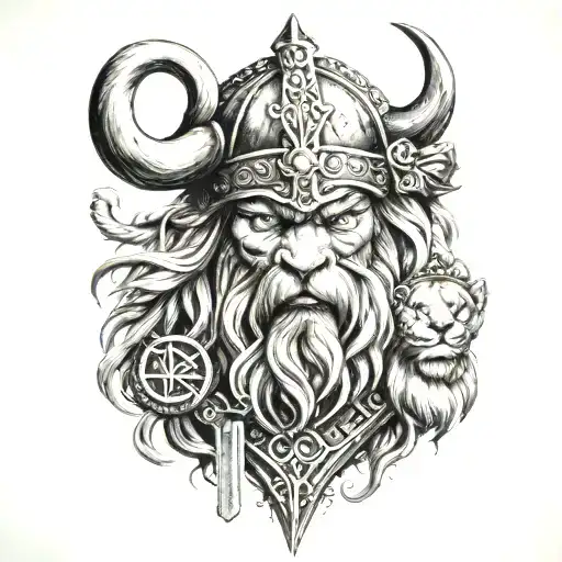 Viking With Cross With Lion Wearing A Crown