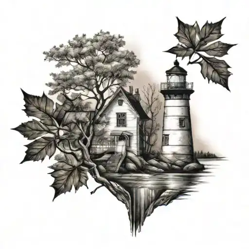 Lighthouse With Maple Tree