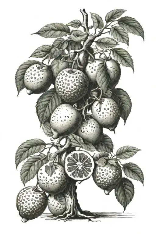 Graden Tree With Diffrent Fruits Hanging