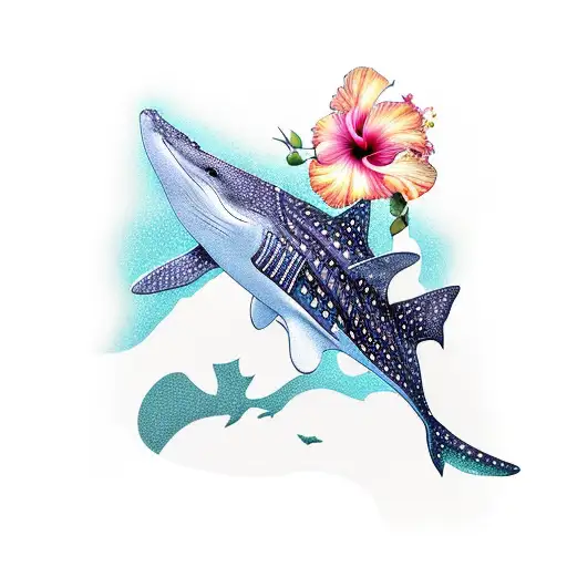 Whale Shark And Hibiscus Flower