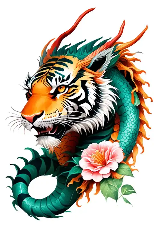 Dragon And Tiger With Flores