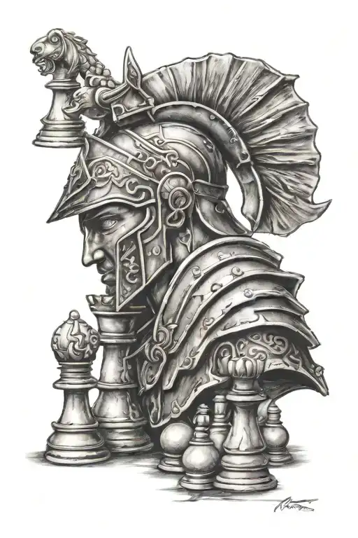 Spartan Warrior And Chess Pieces Incorporated