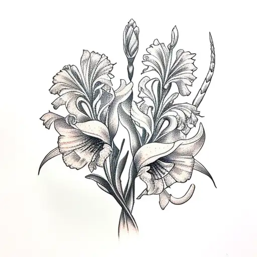 Gladiolus And Chrysanthumun With Bird