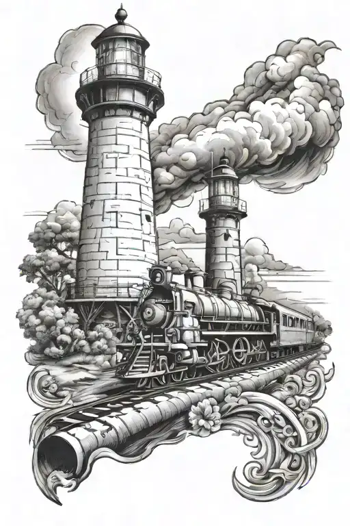 In Memory Of Lighthouse And Train