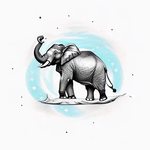 Elephant Walking With The Northern Lights In The Sky