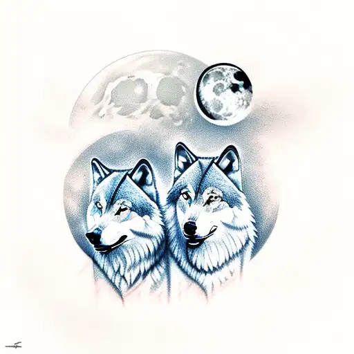 Two Wolves Howling At The Moon
