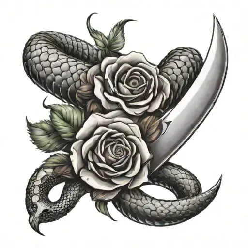 Knife With A Rose And Snake Wrapped