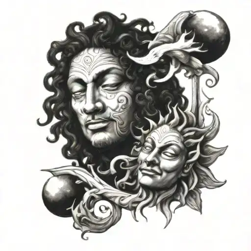 Curly Haired Moon And Sun God