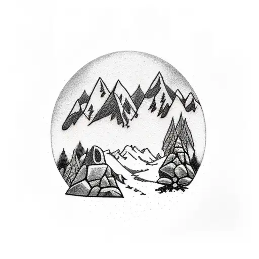 Black And White Forest With Boulders And Mountains Behind