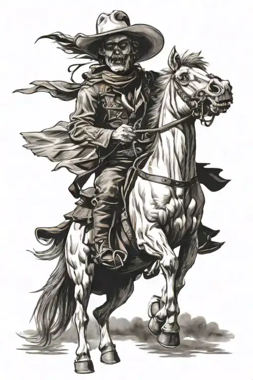 Cowboy Skull Riding A Horse Jumping
