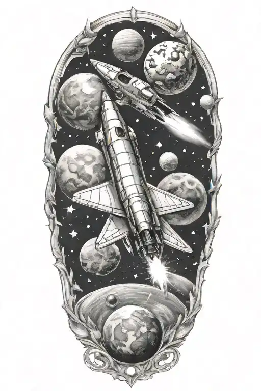 Rocket Ship And Planets And Ufo