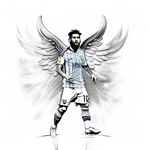Lionel Messi With Angel Wings And The World Cup
