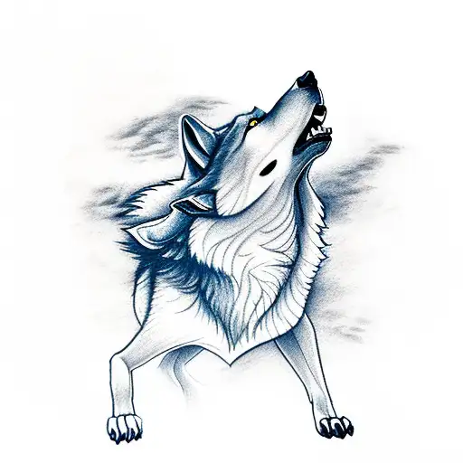 A Realistic Depiction Of A Wolf Howling At A Stormy Sky With Lightning Bolts