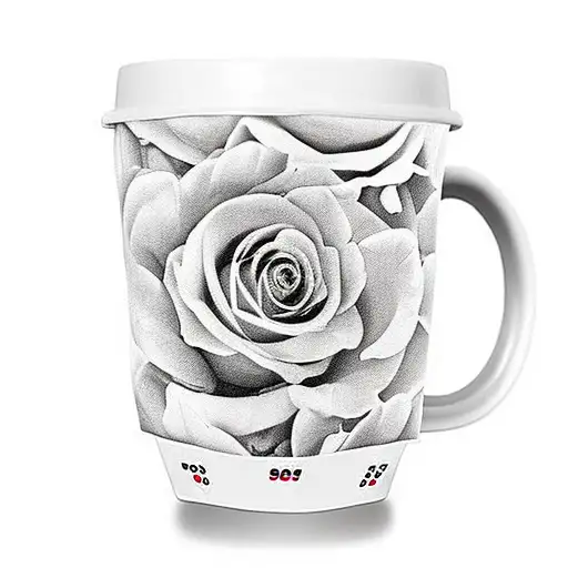 Flowers Wrapped Around A Coffee Cup And Dominos That Says Five Five Five