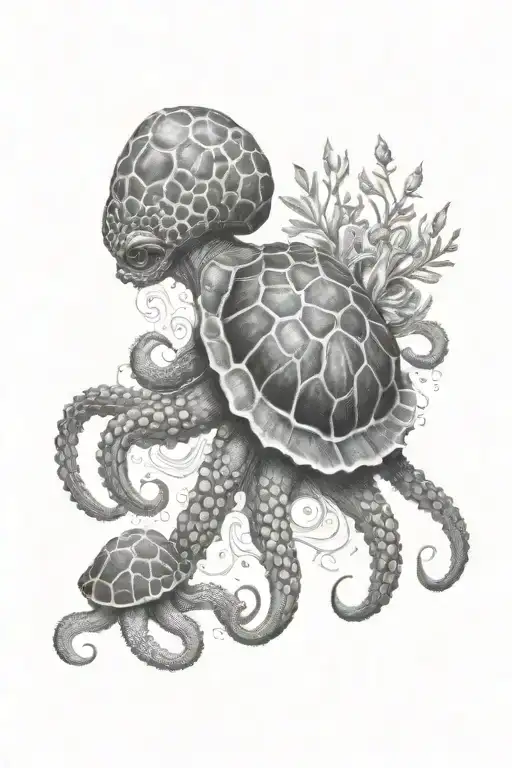 An Octopus On The Turtle With Meduse