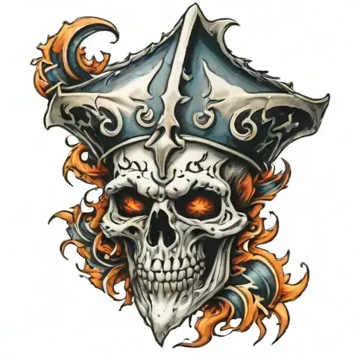 Jester Skull With Flames And Nautical Stars